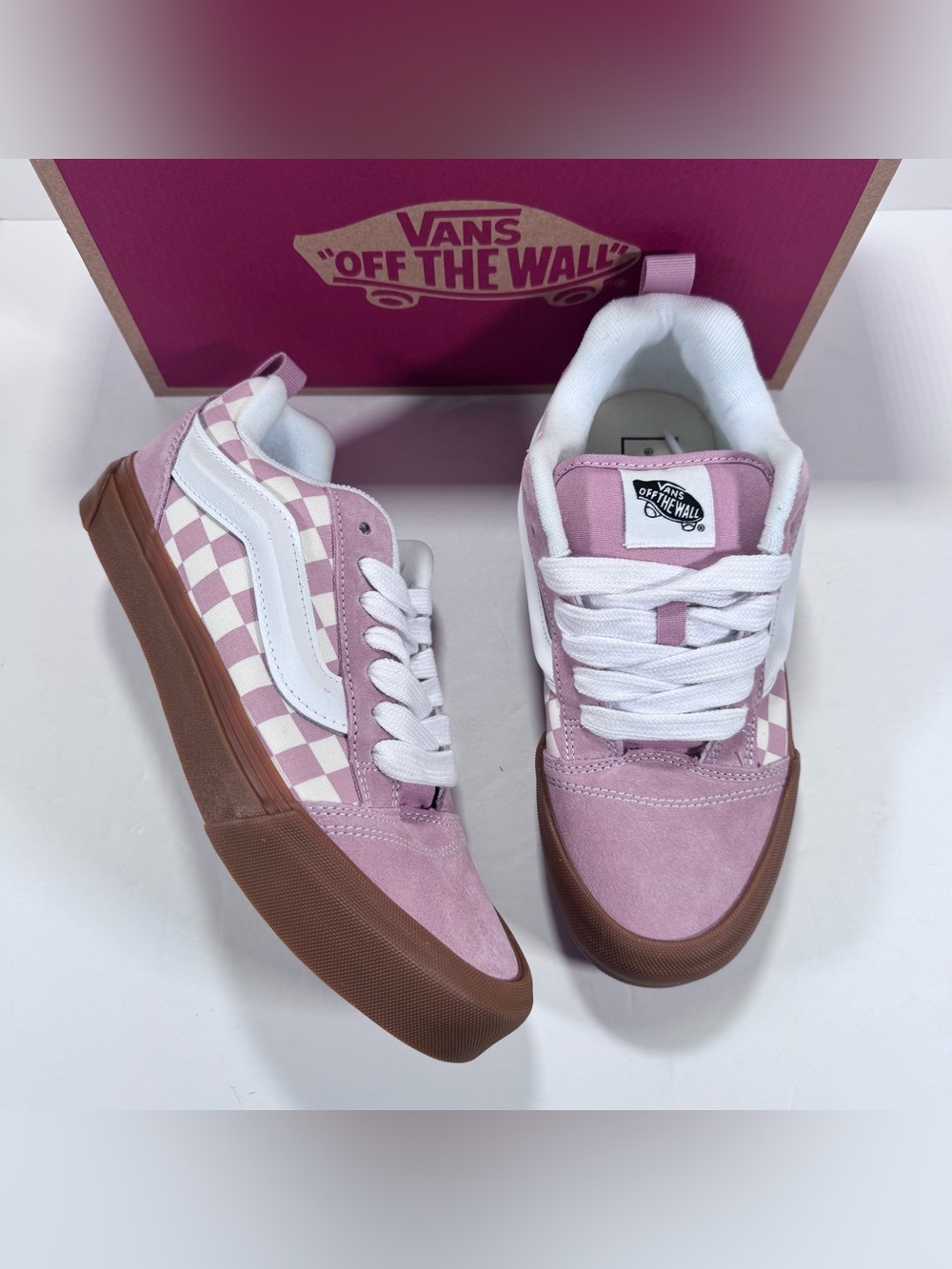 Vans Knu Skool Gum Checkerboard Misty Mauve Pink Chunky Sneakers Women Size 8.5